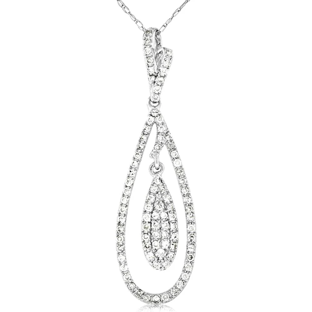14K White Gold Teardrop Pendant with 0.38 Carats Total Diamond Weight - Royal Jewelry