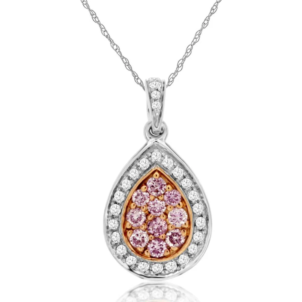 14K White Gold Teardrop Pendant with Pink and White Diamonds - 0.26 Carats Total Diamond Weight - Royal Jewelry