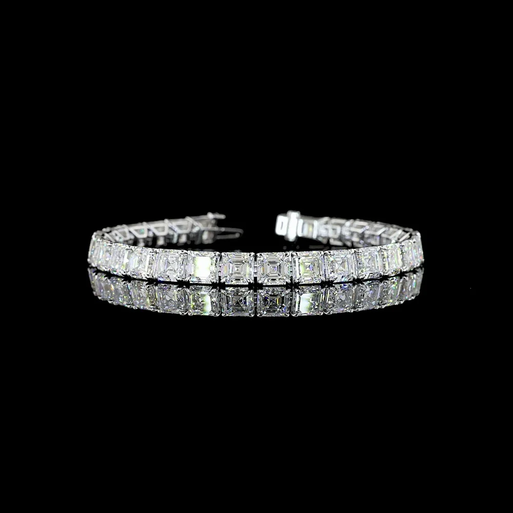 14K White Gold Tennis Bracelet with 28 Asscher Cut Lab Diamonds - 29.56 Carats Total Diamond Weight, E-F Color VS1 Clarity - Covaloro Fine Jewelry