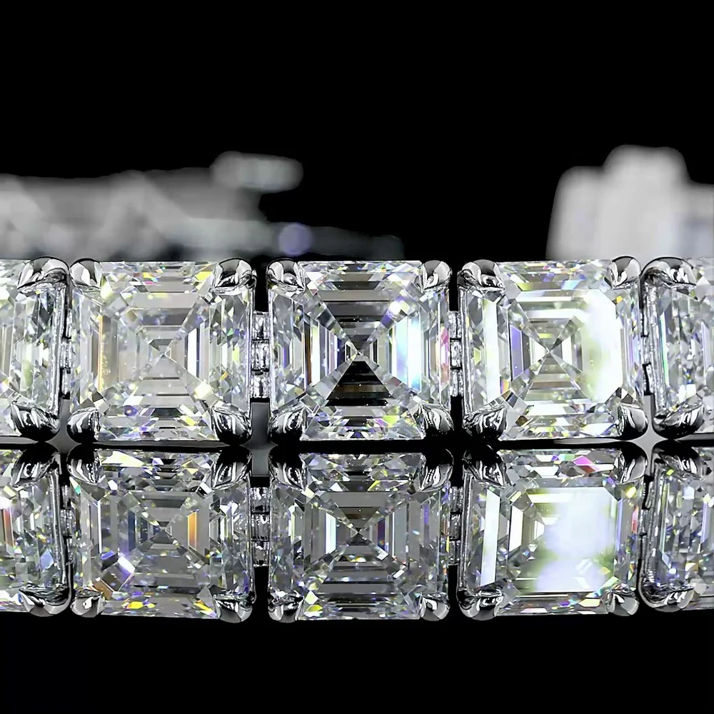 14K White Gold Tennis Bracelet with 28 Asscher Cut Lab Diamonds - 29.56 Carats Total Diamond Weight, E-F Color VS1 Clarity - Covaloro Fine Jewelry - Image 2