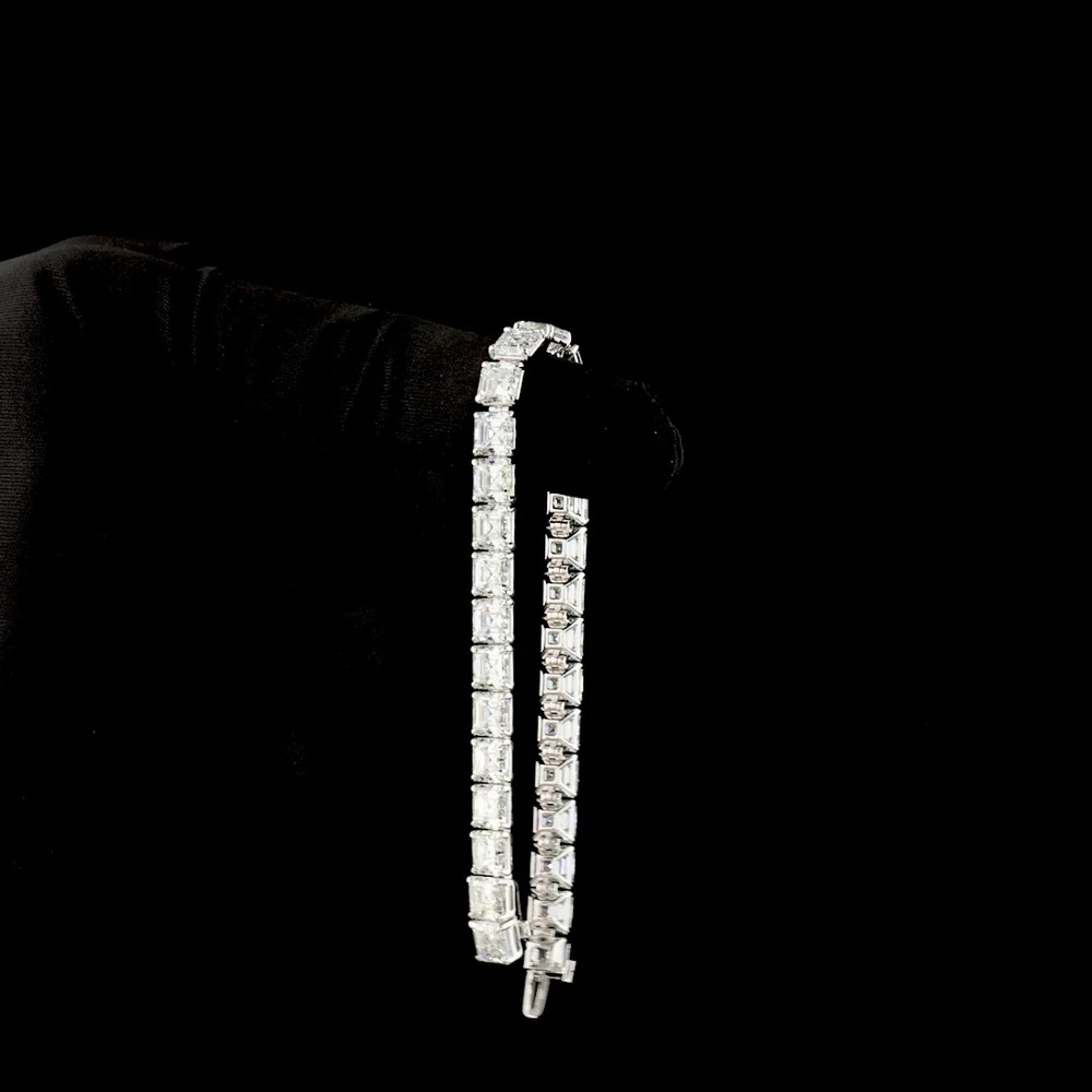 14K White Gold Tennis Bracelet with 28 Asscher Cut Lab Diamonds - 29.56 Carats Total Diamond Weight, E-F Color VS1 Clarity - Covaloro Fine Jewelry - Image 3