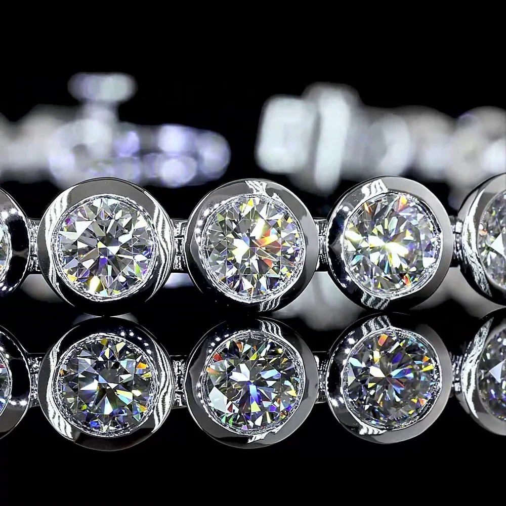 14K White Gold Tennis Bracelet with 31 Bezel-Set Round Lab Diamonds - 9.90 Carat Total Weight, E-F Color, VS Clarity - Covaloro Fine Jewelry - Image 2
