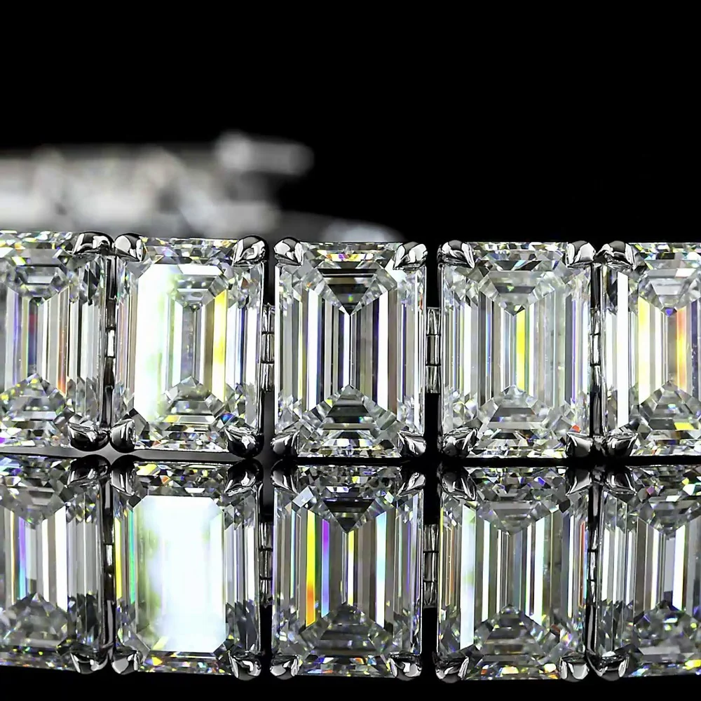 14K White Gold Tennis Bracelet with 31 North-South Emerald Cut Lab Diamonds - 32.04 Carats Total Diamond Weight - Covaloro Fine Jewelry