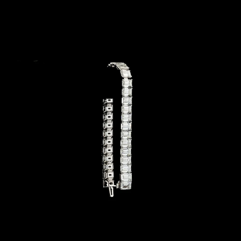 14K White Gold Tennis Bracelet with 31 North-South Emerald Cut Lab Diamonds - 32.04 Carats Total Diamond Weight - Covaloro Fine Jewelry - Image 2