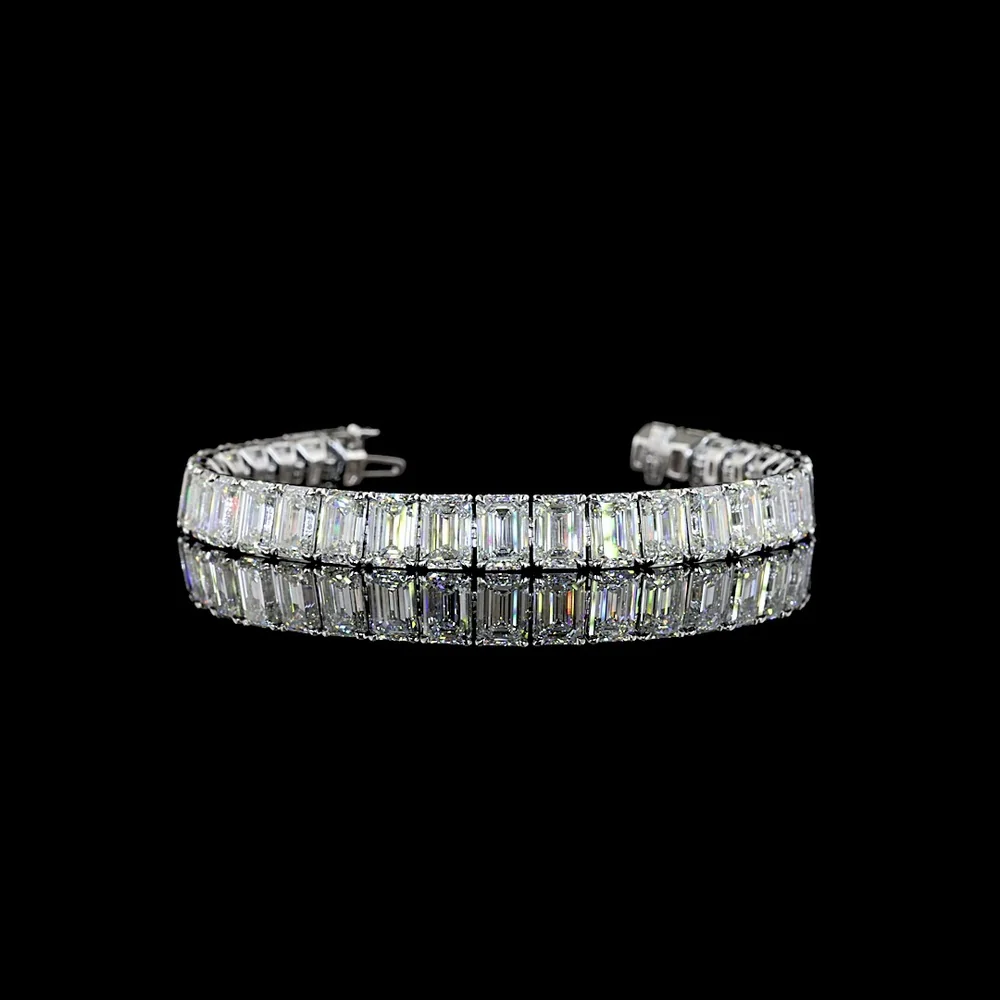 14K White Gold Tennis Bracelet with 31 North-South Emerald Cut Lab Diamonds - 32.04 Carats Total Diamond Weight - Covaloro Fine Jewelry - Image 3
