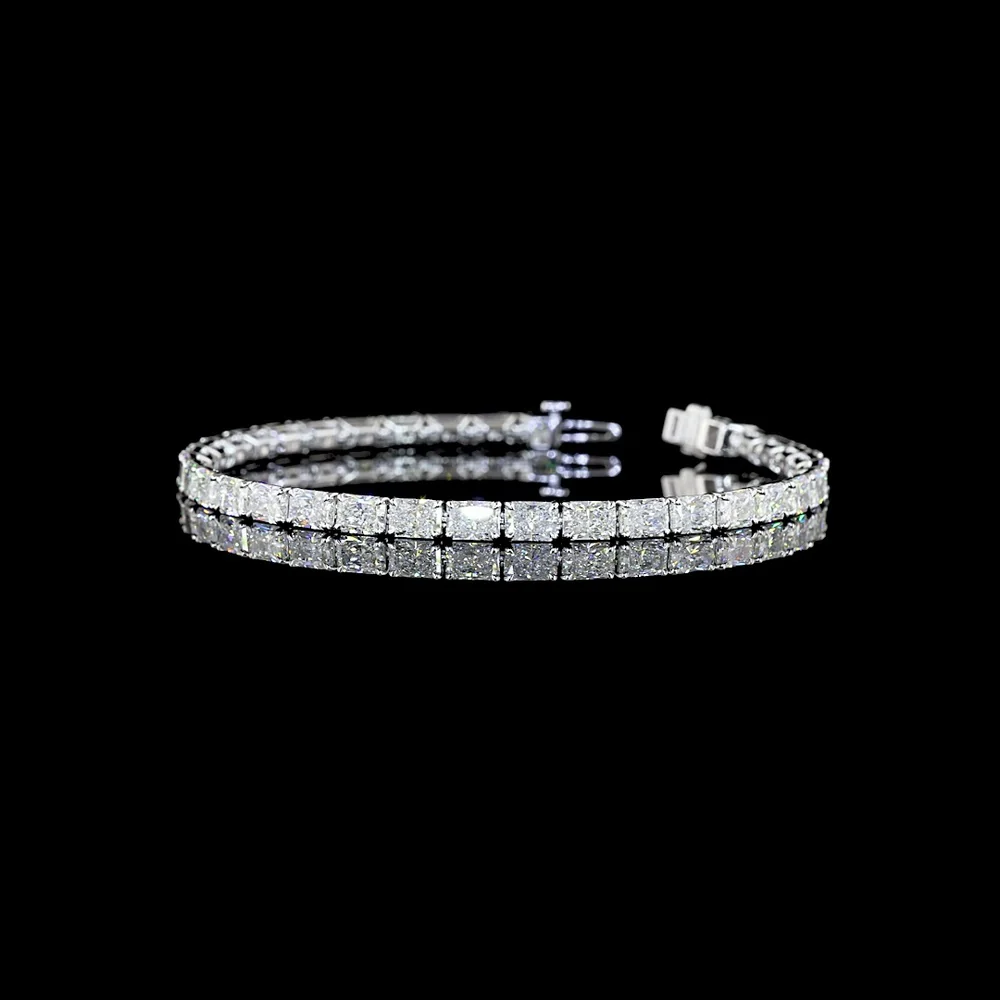 14K White Gold Tennis Bracelet with 35 East-West Radiant Cut Lab Diamonds - 11.24 Carats Total Carat Weight, E-F Color VS1 Clarity - Covaloro Fine Jewelry