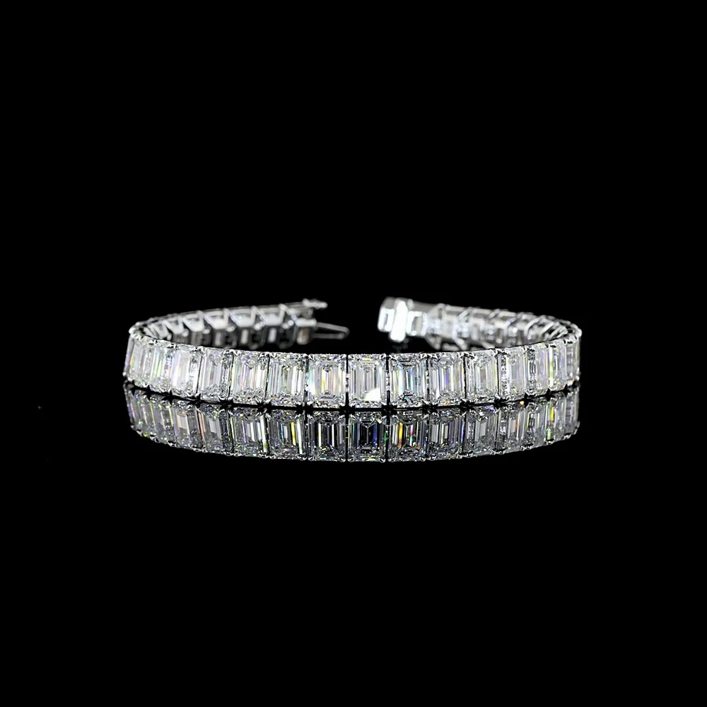 14K White Gold Tennis Bracelet with 35 Emerald Cut Lab Diamonds - E-F VS1 Clarity, 35.64 Total Carat Weight - Covaloro Fine Jewelry