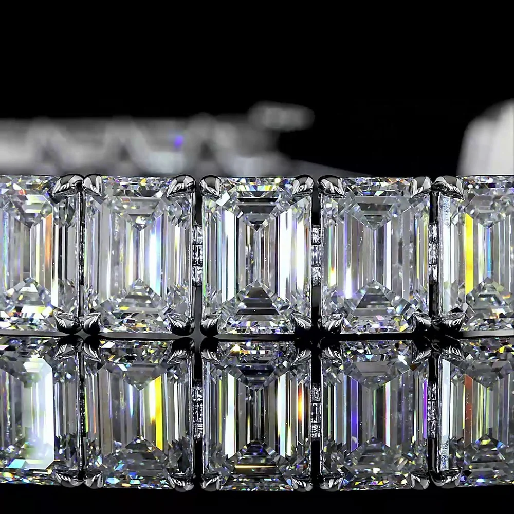 14K White Gold Tennis Bracelet with 35 Emerald Cut Lab Diamonds - E-F VS1 Clarity, 35.64 Total Carat Weight - Covaloro Fine Jewelry - Image 2