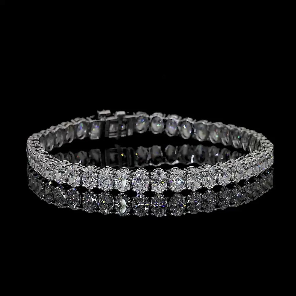 14K White Gold Tennis Bracelet with 44 Prong Set Oval Cut Lab Diamonds - 14.38 Carat Total Diamond Weight - Covaloro Fine Jewelry