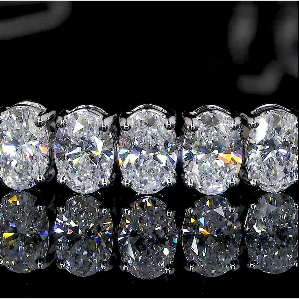 14K White Gold Tennis Bracelet with 49 Oval Cut Lab-Grown Diamonds - 10.49 Carat Total Weight, E-F Color VS2 Clarity - Covaloro Fine Jewelry - Image 3