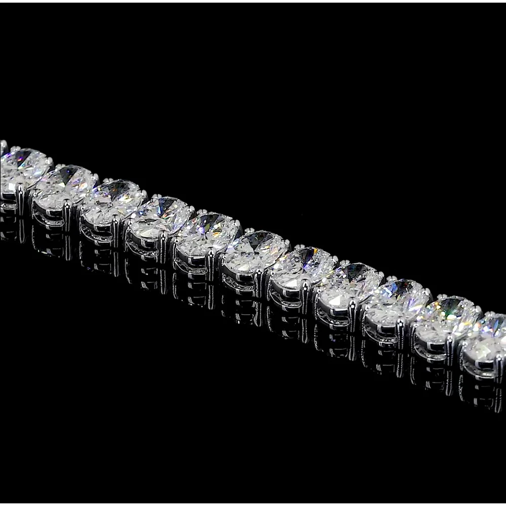14K White Gold Tennis Bracelet with 49 Oval Cut Lab-Grown Diamonds - 10.49 Carat Total Weight, E-F Color VS2 Clarity - Covaloro Fine Jewelry - Image 4