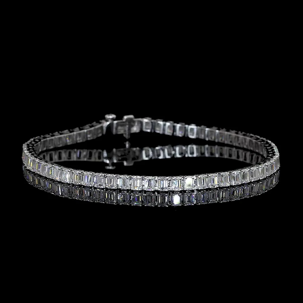 14K White Gold Tennis Bracelet with 50 Emerald Cut Lab Diamonds - 11.42 Carat Total Weight, E-F Color VS2 Clarity - Covaloro Fine Jewelry