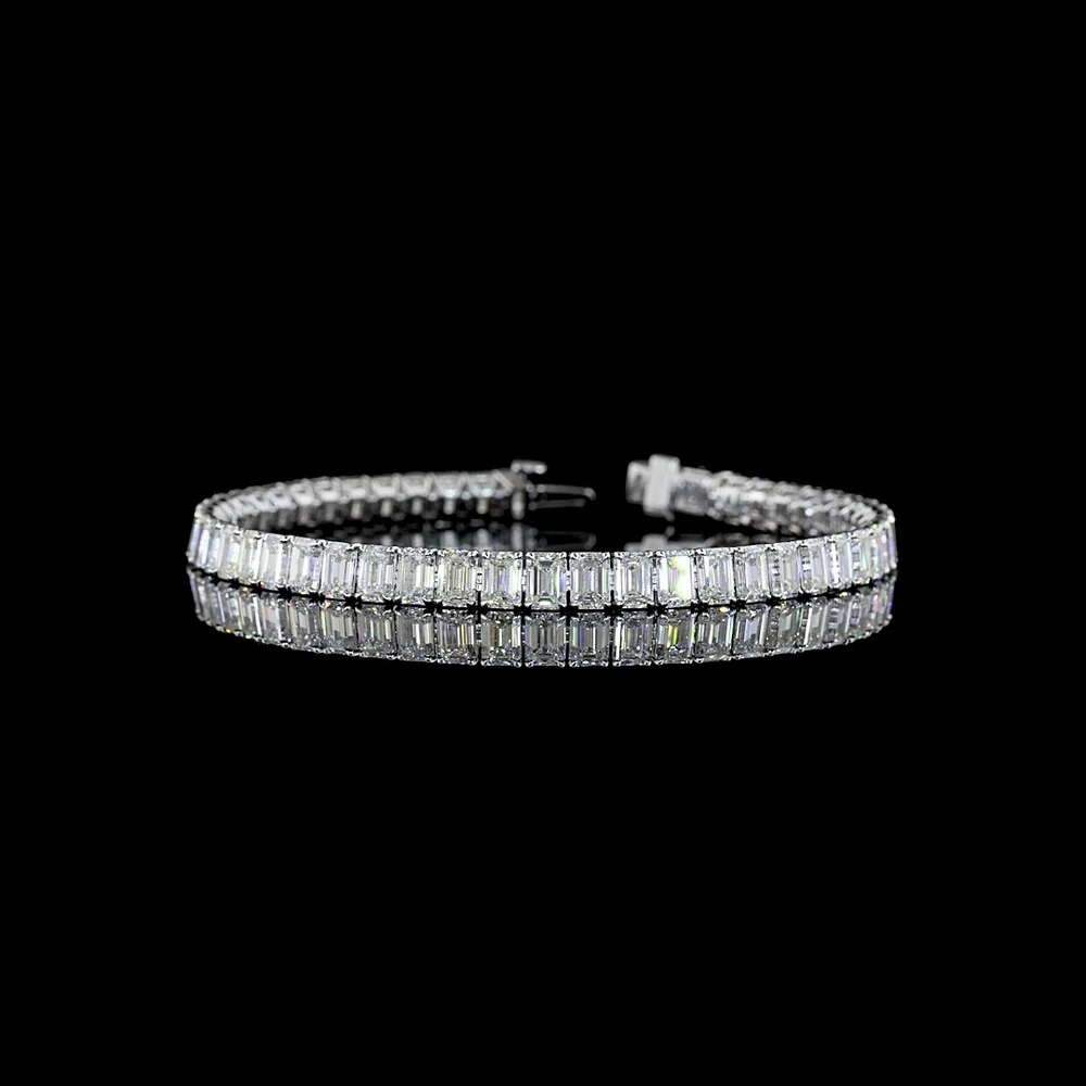 14K White Gold Tennis Bracelet with 51 Prong-Set Emerald Cut Lab Diamonds - 15.12 Carats Total Diamond Weight - Covaloro Fine Jewelry