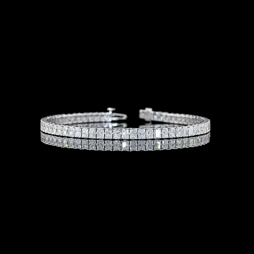 14K White Gold Tennis Bracelet with 65 Radiant Cut Lab Diamonds - 7.79 Carat Total Weight, E-F Color VS2 Clarity - Covaloro Fine Jewelry