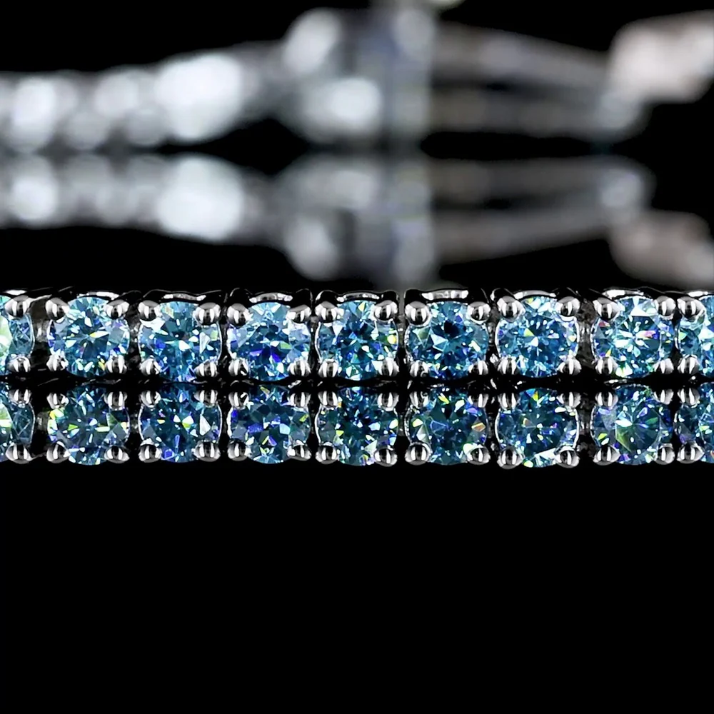 14K White Gold Tennis Bracelet with 95 Prong-Set Round Fancy Vivid Blue Lab Diamonds - 1.59 Carat Total Weight - Covaloro Fine Jewelry - Image 2