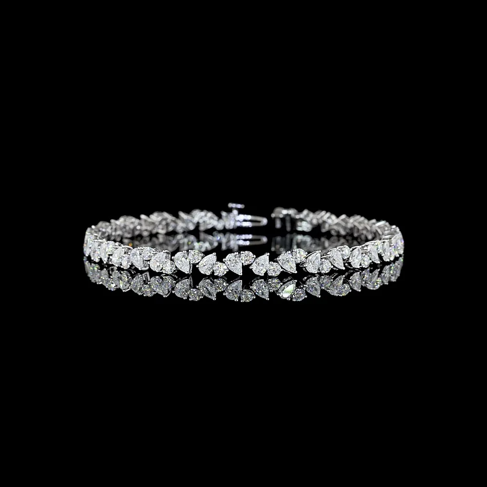 14K White Gold Tennis Bracelet with Alternating Pear-Shape and Round Lab-Grown Diamonds - 5.96 Carats Total Diamond Weight, E-F VS Clarity - Covaloro Fine Jewelry