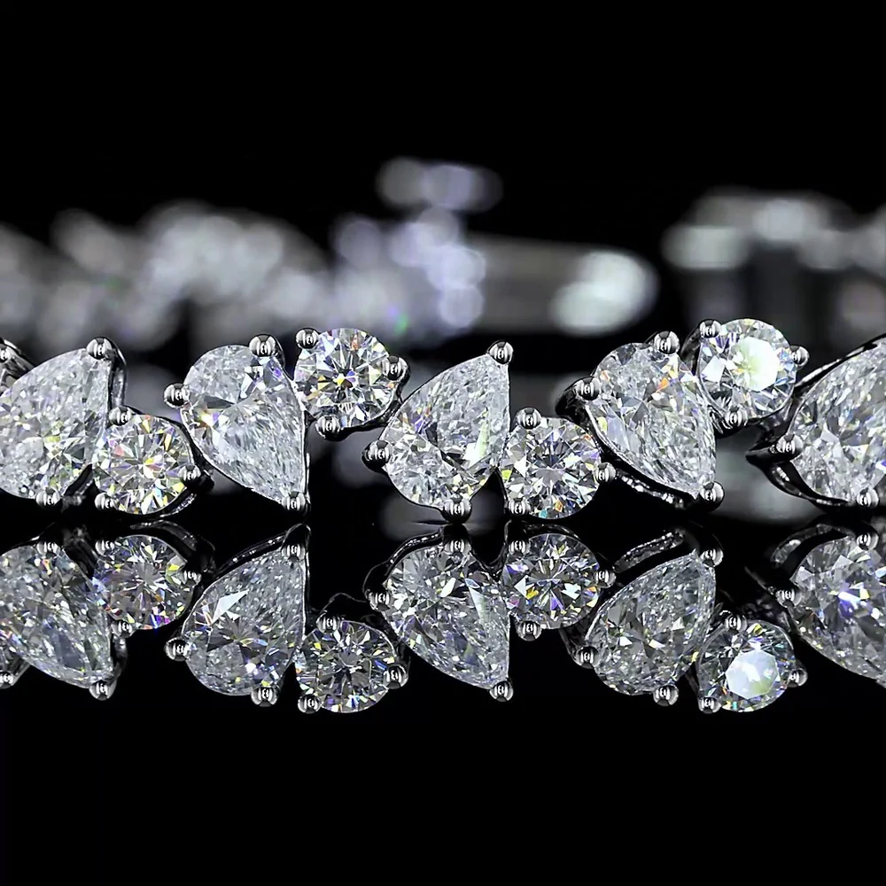 14K White Gold Tennis Bracelet with Alternating Pear-Shape and Round Lab-Grown Diamonds - 5.96 Carats Total Diamond Weight, E-F VS Clarity - Covaloro Fine Jewelry - Image 2