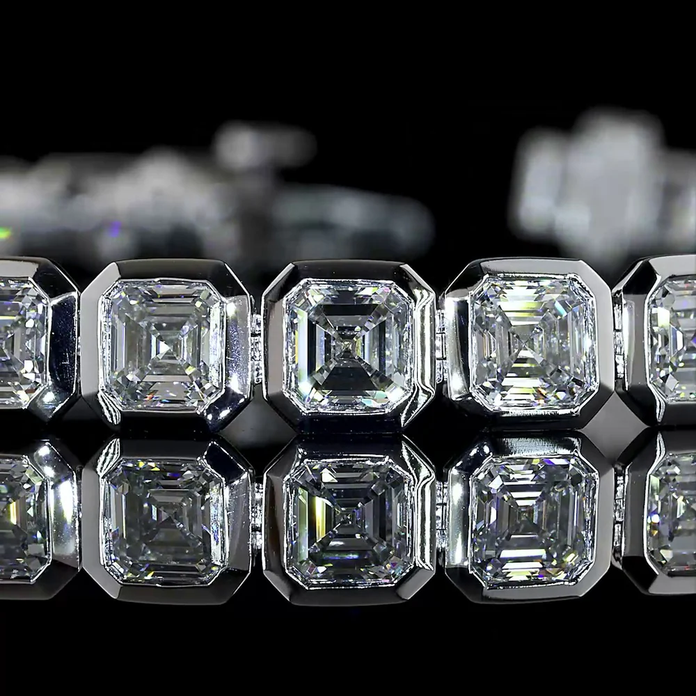 14K White Gold Tennis Bracelet with Bezel Set Asscher Cut Lab Diamonds - 10.67 Carat Total Weight, E-F Color, VS Clarity - Covaloro Fine Jewelry - Image 2
