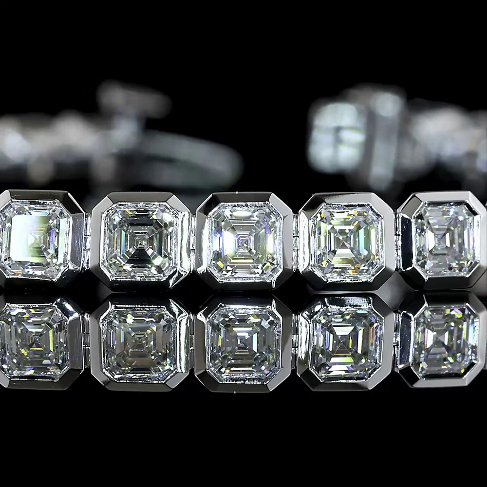 14K White Gold Tennis Bracelet with Bezel Set Asscher Cut Lab Diamonds - 6.03 Carat Total Weight, E-F Color, VS Clarity - Covaloro Fine Jewelry - Image 2