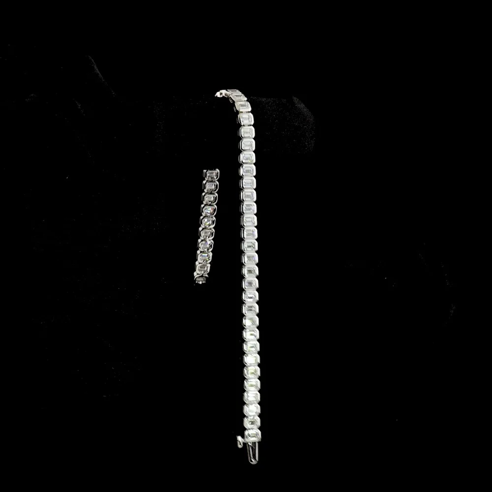 14K White Gold Tennis Bracelet with Bezel Set Emerald Cut Lab Diamonds - 4.78 Carat Total Weight, 50 Stones - Covaloro Fine Jewelry - Image 3