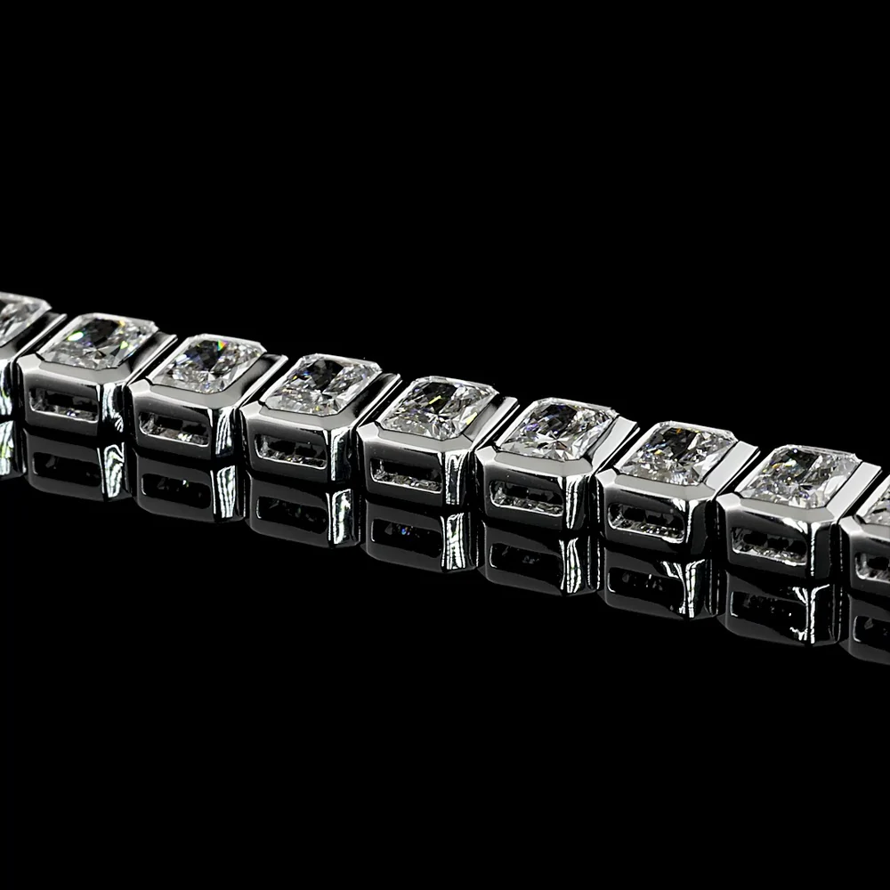 14K White Gold Tennis Bracelet with Bezel Set Radiant Cut Lab Diamonds - 11.18 Carat Total Weight, E-F VVS2 Clarity, 38 Stones - Covaloro Fine Jewelry - Image 2