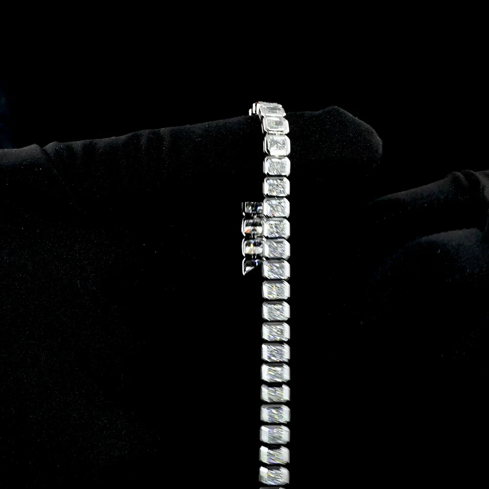 14K White Gold Tennis Bracelet with Bezel Set Radiant Cut Lab Diamonds - 11.18 Carat Total Weight, E-F VVS2 Clarity, 38 Stones - Covaloro Fine Jewelry - Image 4