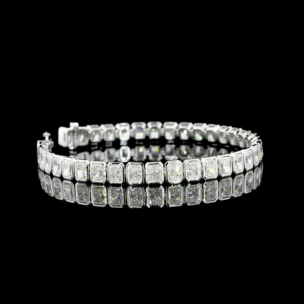 14K White Gold Tennis Bracelet with Bezel Set Radiant Cut Lab Diamonds - 15.01 Carat Total Weight, 37 Stones - Covaloro Fine Jewelry