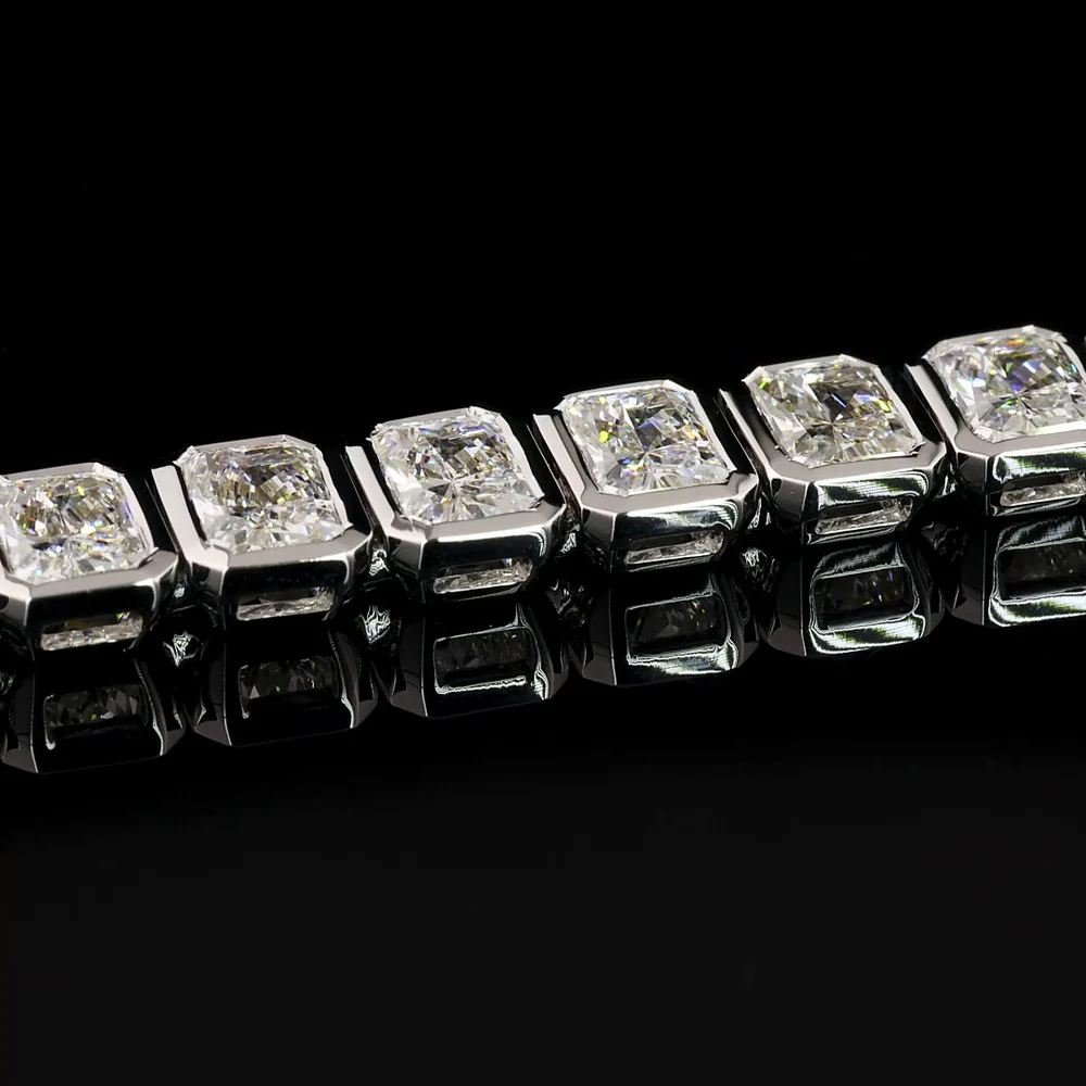 14K White Gold Tennis Bracelet with Bezel Set Radiant Cut Lab Diamonds - 15.01 Carat Total Weight, 37 Stones - Covaloro Fine Jewelry - Image 4