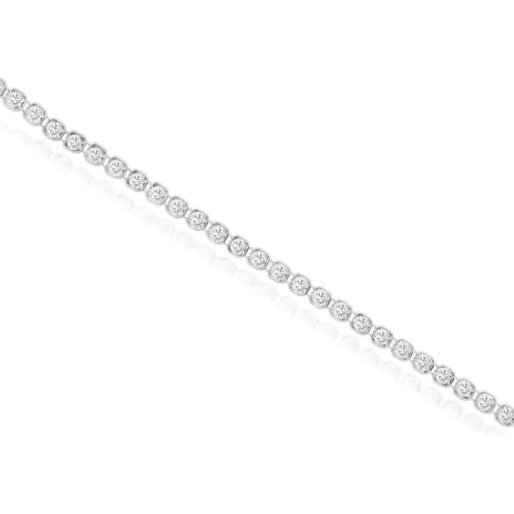 14K White Gold Tennis Bracelet with Bezel Set Round Diamonds - 1.20 Carat Total Diamond Weight - Royal Jewelry