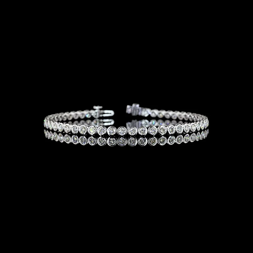 14K White Gold Tennis Bracelet with Bezel Set Round Lab Diamonds - 3.15 Carat Total Weight - Covaloro Fine Jewelry
