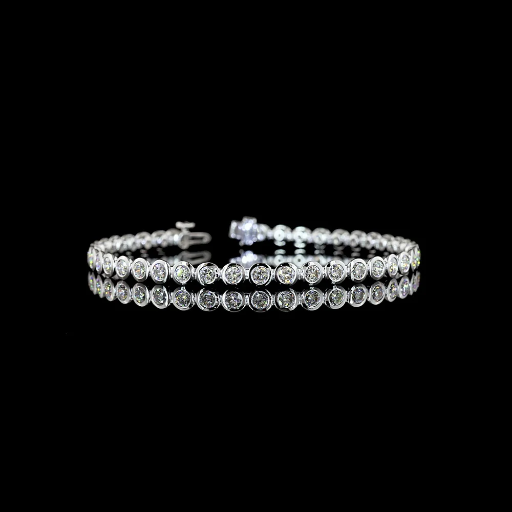 14K White Gold Tennis Bracelet with Bezel Set Round Lab Diamonds - 4.97 Carats Total Diamond Weight - Covaloro Fine Jewelry