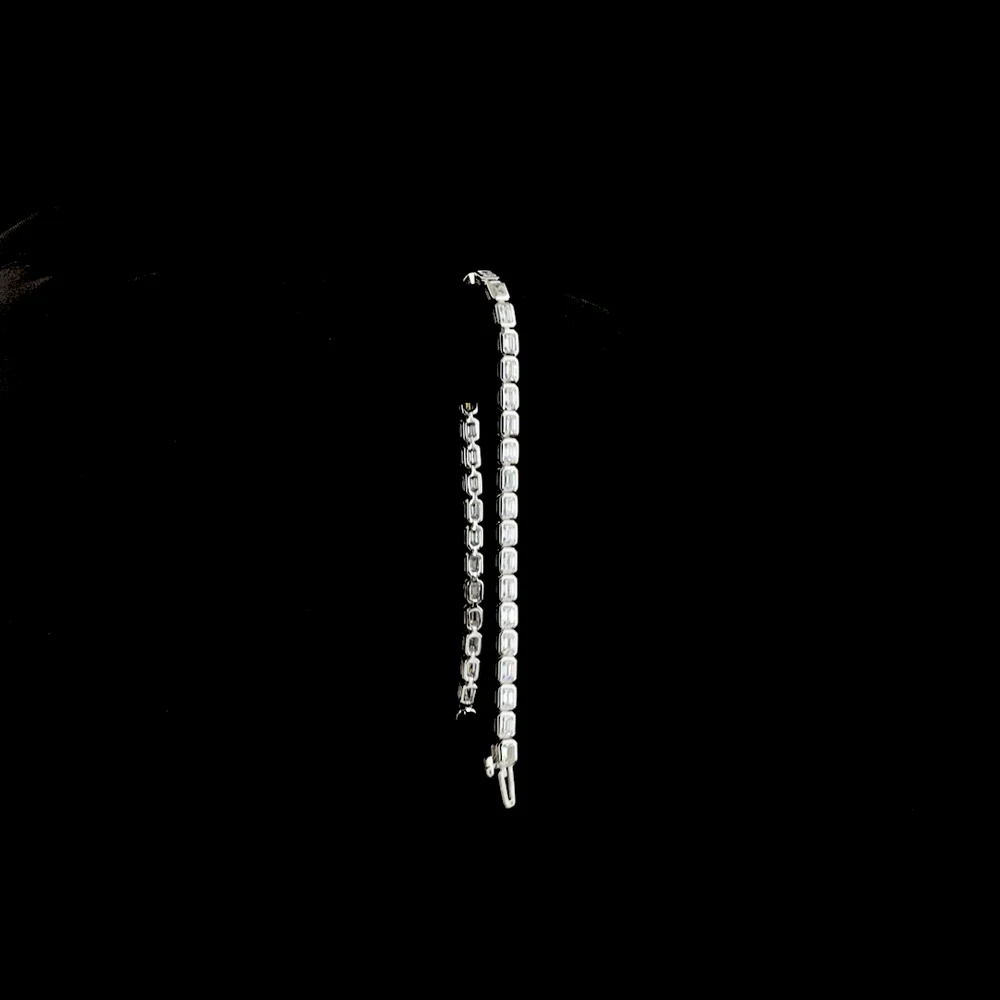 14K White Gold Tennis Bracelet with East-West Bezel Set Emerald Cut Lab Diamonds - 3.57 Carat Total Weight - Covaloro Fine Jewelry - Image 3