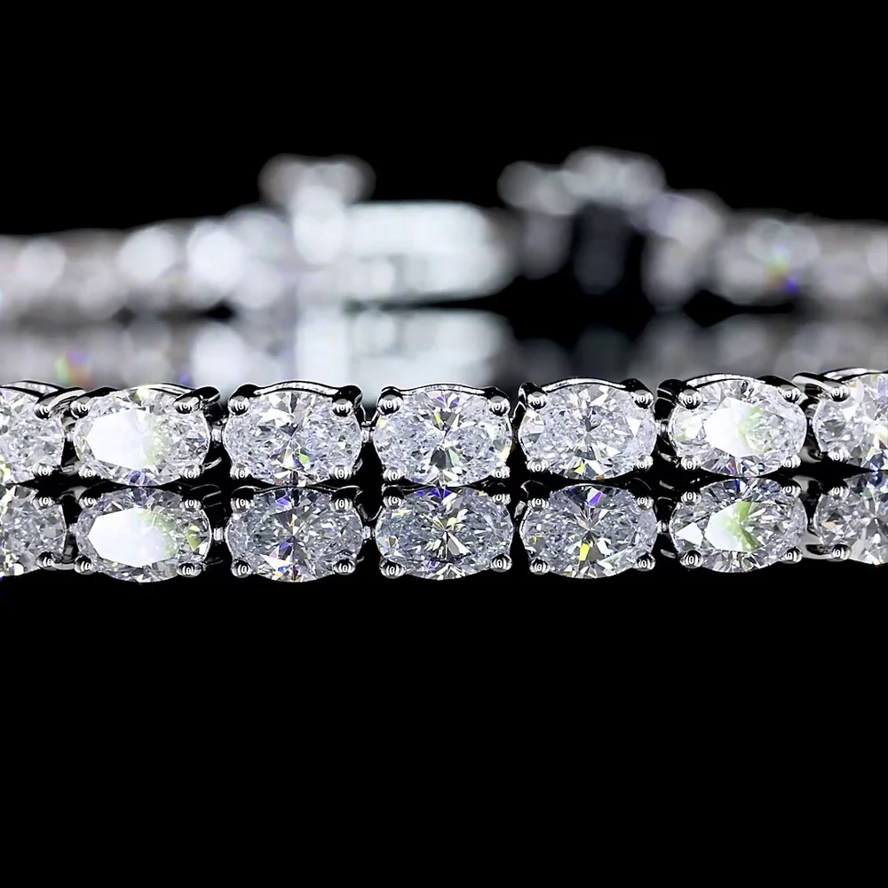 14K White Gold Tennis Bracelet with East-West Oval Cut Lab Diamonds - 4.31 Carat Total Weight, 46 Stones, E-F Color VS1 Clarity - Covaloro Fine Jewelry - Image 2