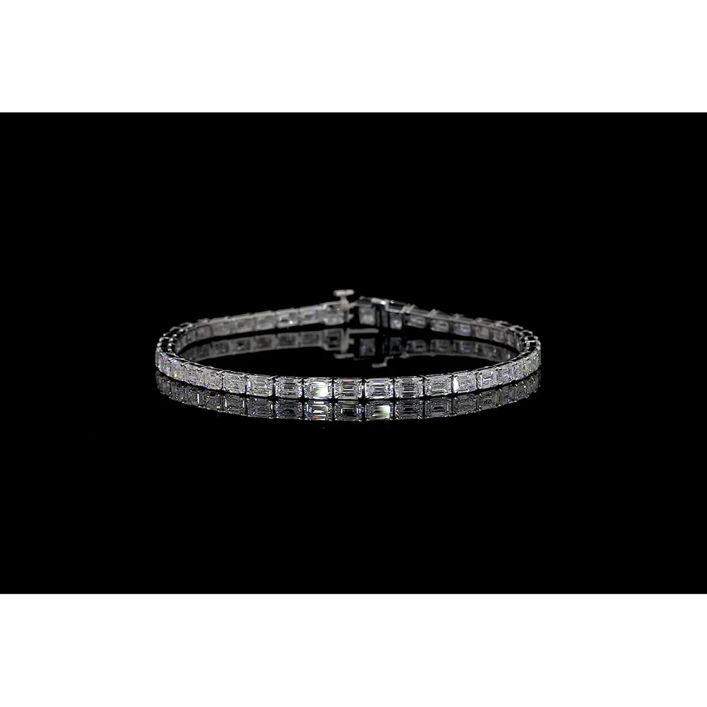 14K White Gold Tennis Bracelet with East-West Set Emerald Cut Lab Diamonds - 4.77 Carat Total Weight - Covaloro Fine Jewelry