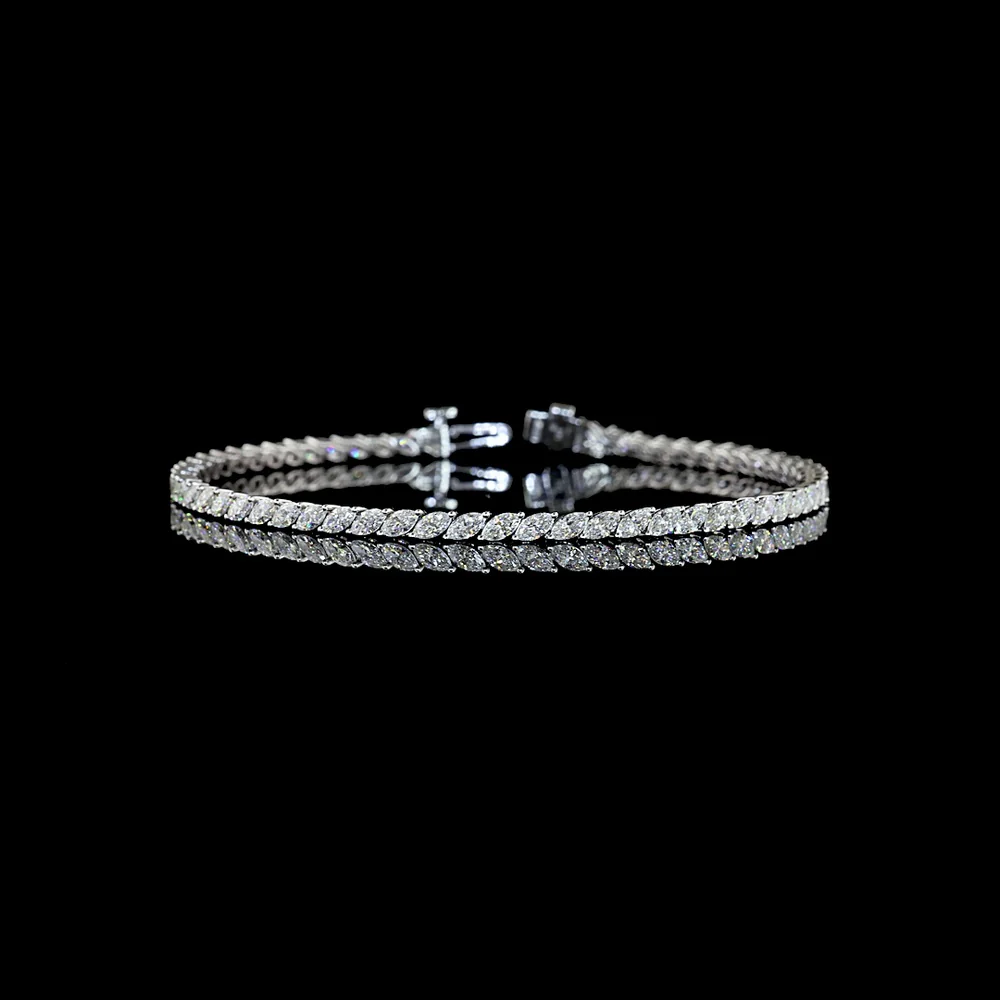 14K White Gold Tennis Bracelet with Inclined Prong Set Marquise Cut Natural Diamonds - 3.61 Carat Total Diamond Weight - Covaloro Fine Jewelry