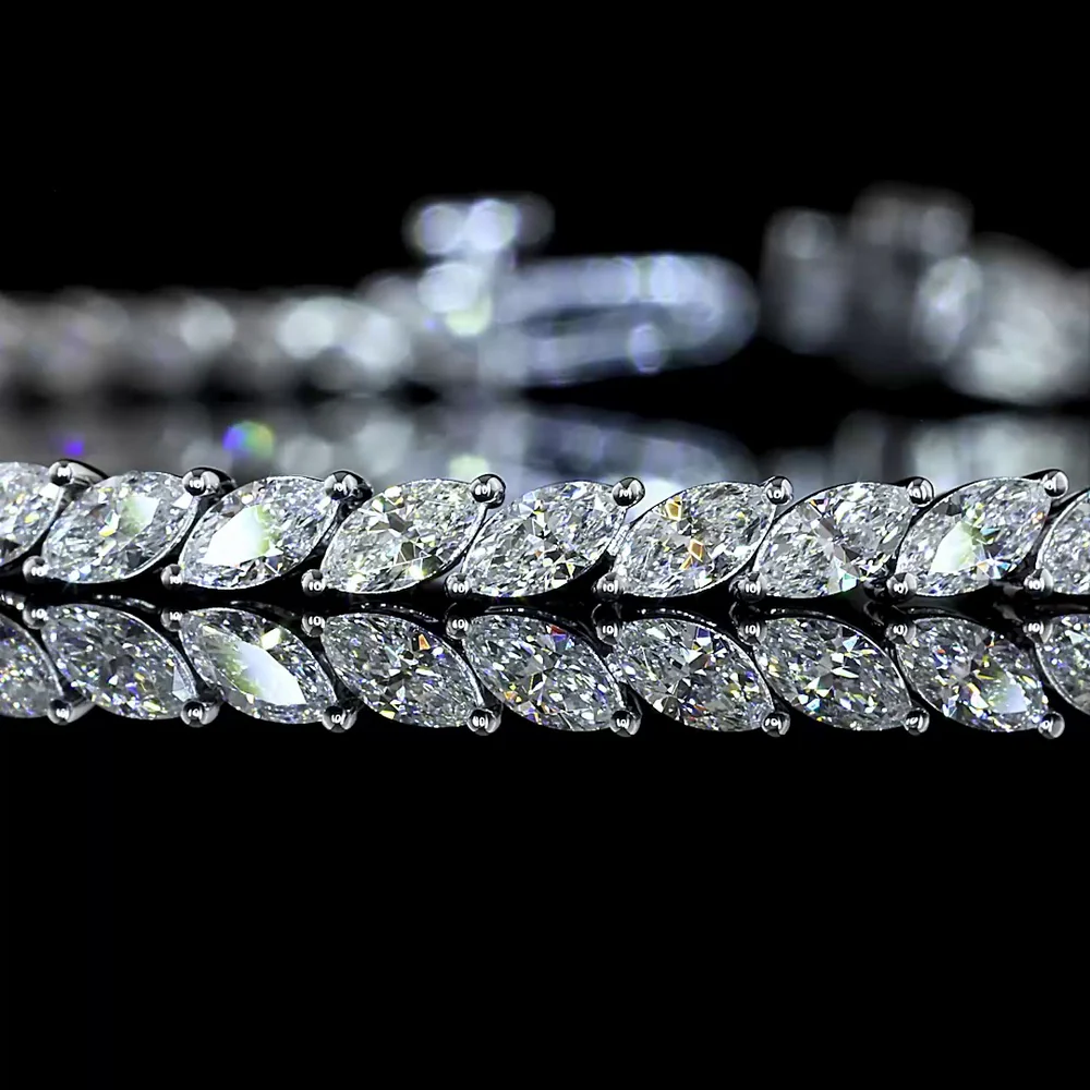 14K White Gold Tennis Bracelet with Inclined Prong Set Marquise Cut Natural Diamonds - 3.61 Carat Total Diamond Weight - Covaloro Fine Jewelry - Image 2