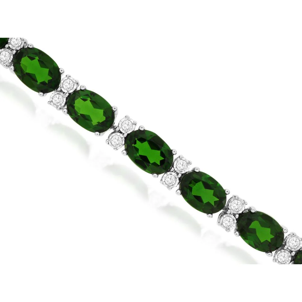 14K White Gold Tennis Bracelet with Oval-Shaped Russalite & Diamond Accents - 19.50 Carats Total Gem Weight - Royal Jewelry