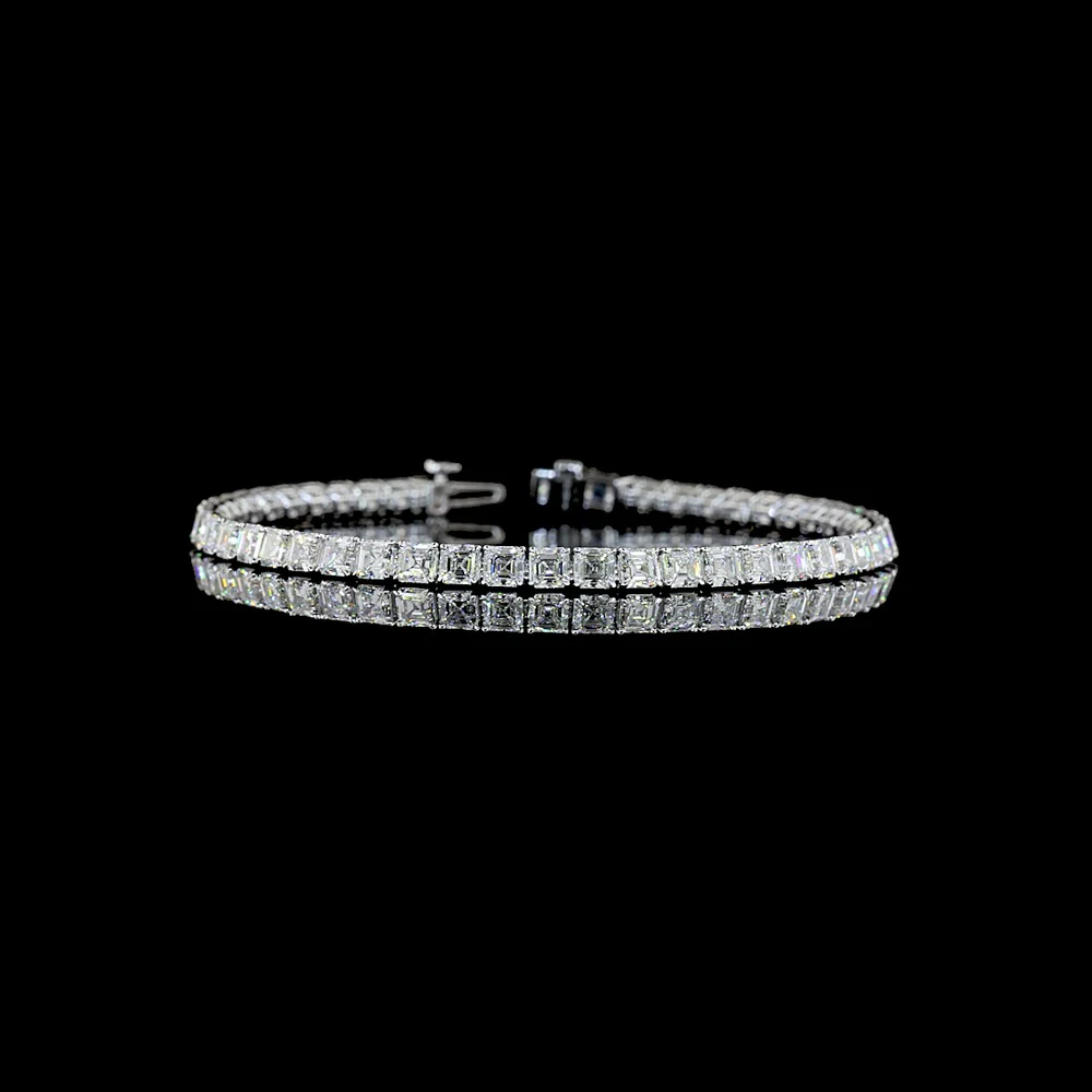 14K White Gold Tennis Bracelet with Prong Set Asscher Cut Lab Diamonds - 10.49 Carat Total Weight, 50 Stones E-F VS1 - Covaloro Fine Jewelry