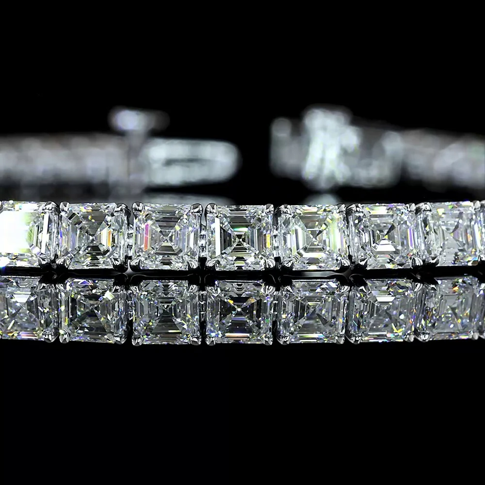 14K White Gold Tennis Bracelet with Prong Set Asscher Cut Lab Diamonds - 10.49 Carat Total Weight, 50 Stones E-F VS1 - Covaloro Fine Jewelry - Image 2