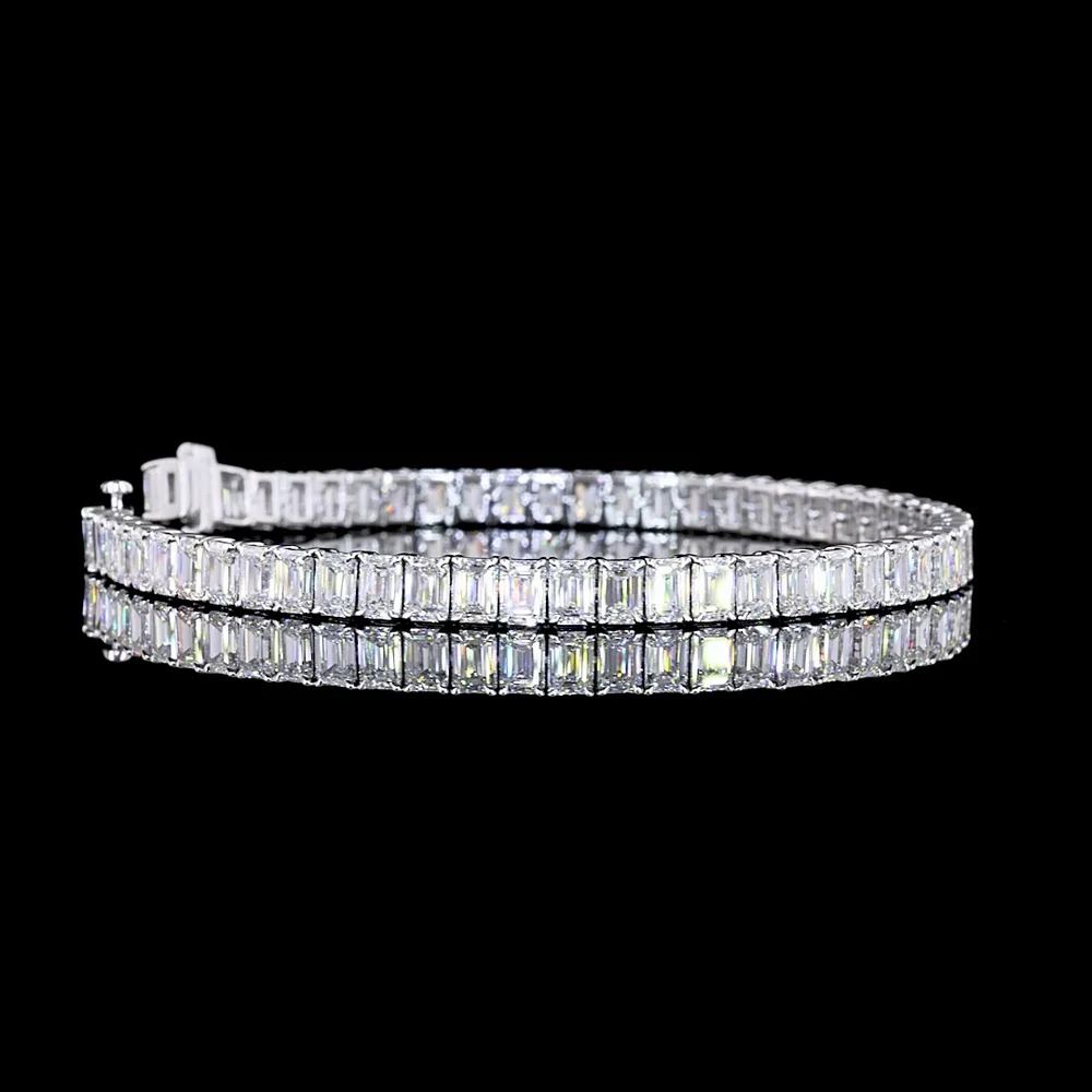 14K White Gold Tennis Bracelet with Prong Set Emerald Cut Lab Diamonds - 12.16 Total Carat Weight - Covaloro Fine Jewelry