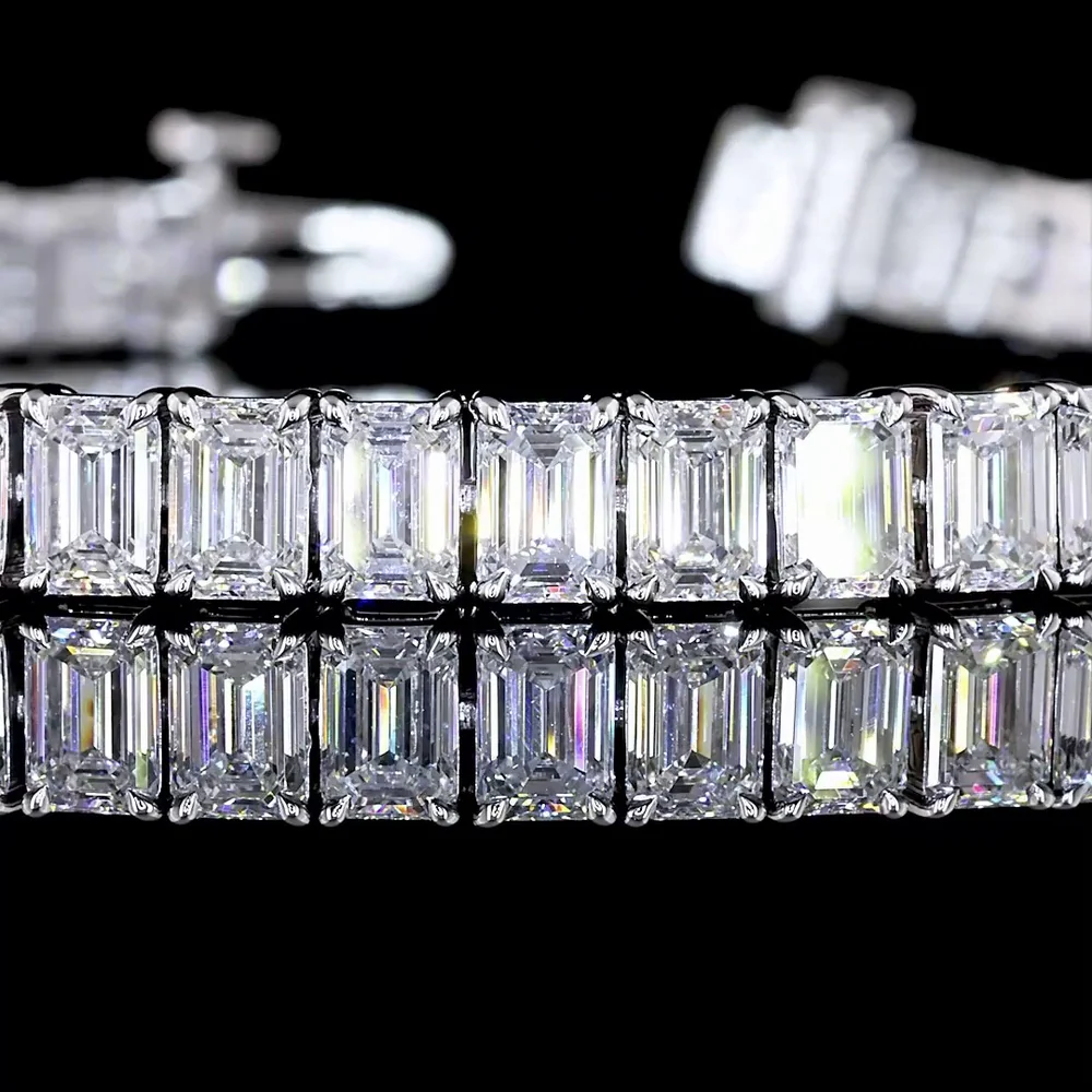 14K White Gold Tennis Bracelet with Prong Set Emerald Cut Lab Diamonds - 12.16 Total Carat Weight - Covaloro Fine Jewelry - Image 2