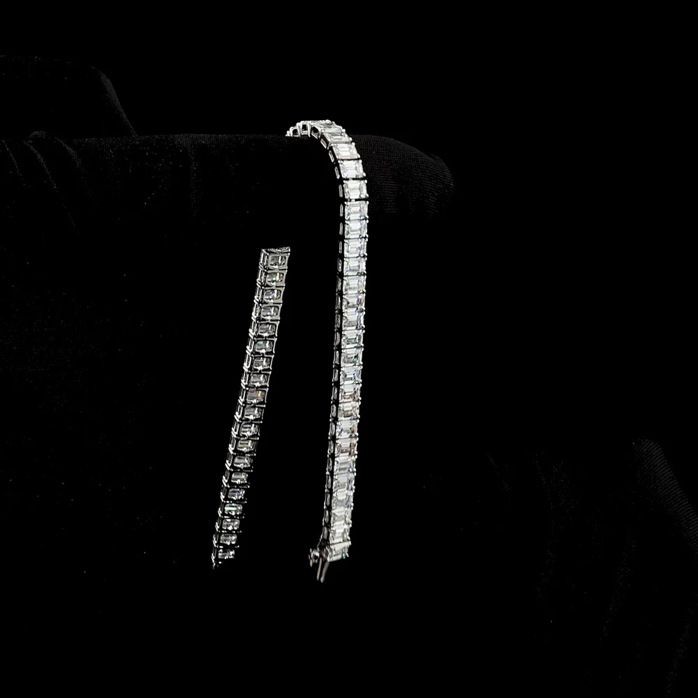 14K White Gold Tennis Bracelet with Prong Set Emerald Cut Lab Diamonds - 12.16 Total Carat Weight - Covaloro Fine Jewelry - Image 3