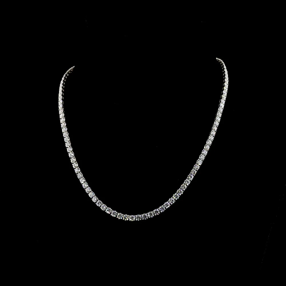 14K White Gold Tennis Necklace with 108 Prong-Set Round Brilliant Natural Diamonds - 20.50 Carat Total Diamond Weight - Covaloro Fine Jewelry