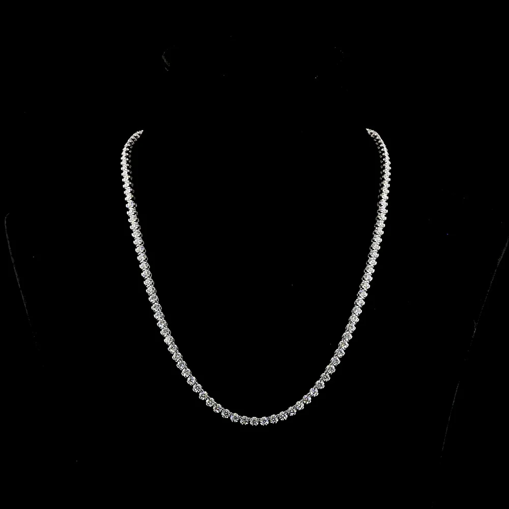 14K White Gold Tennis Necklace with 11.05 Carats of U-Prong Set Round Lab Diamonds - E-F Color VS1 Clarity - Covaloro Fine Jewelry