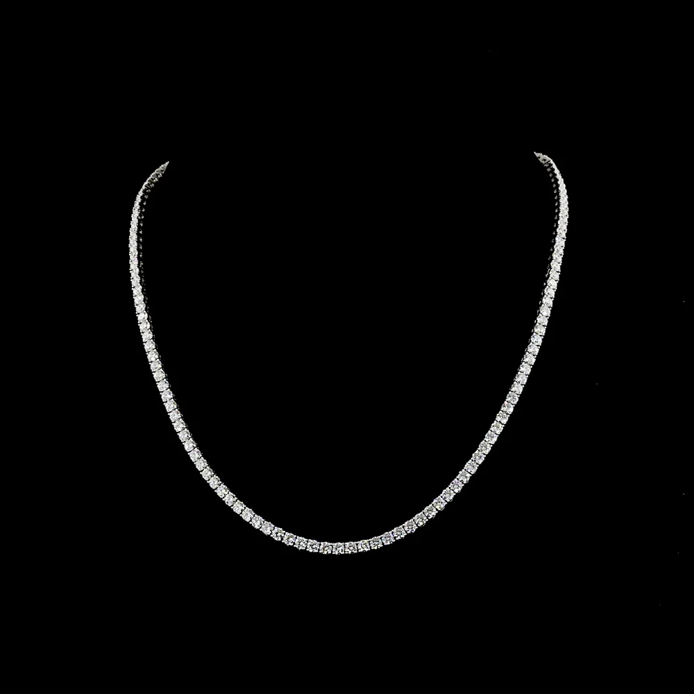 14K White Gold Tennis Necklace with 140 Brilliant Cut Round Lab Diamonds - E-F VS Clarity, 12.56 Carat Total Weight - Covaloro Fine Jewelry