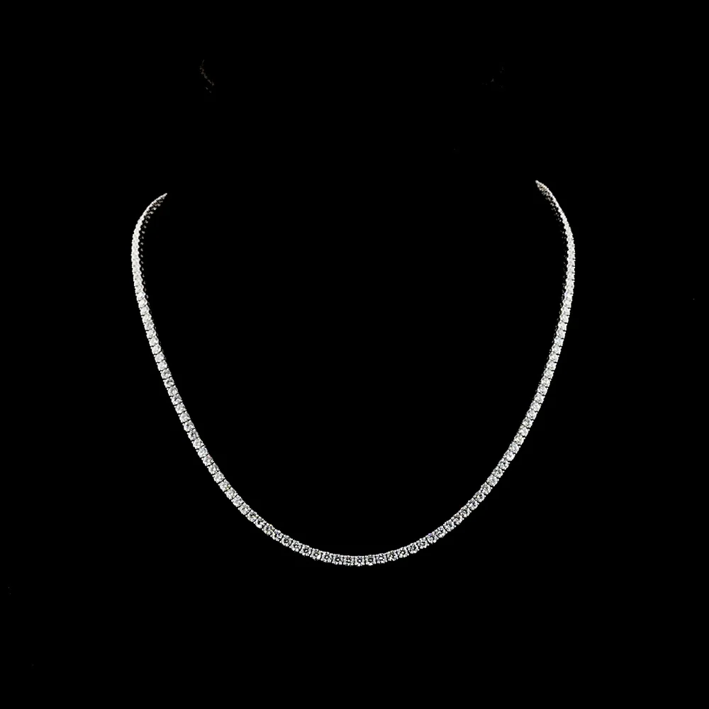 14K White Gold Tennis Necklace with 157 Round Brilliant Cut Lab Diamonds - 8.12 Carat Total Weight, E-F Color VS1 Clarity - Covaloro Fine Jewelry