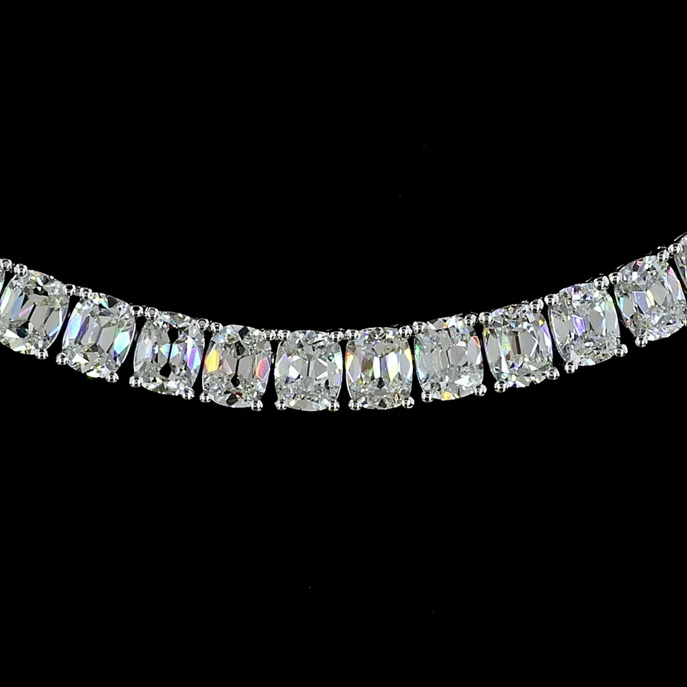 14K White Gold Tennis Necklace with 17.17 Carats of Antique Cushion Cut Lab Diamonds in Prong Setting E-F VS1 - Covaloro Fine Jewelry - Image 2