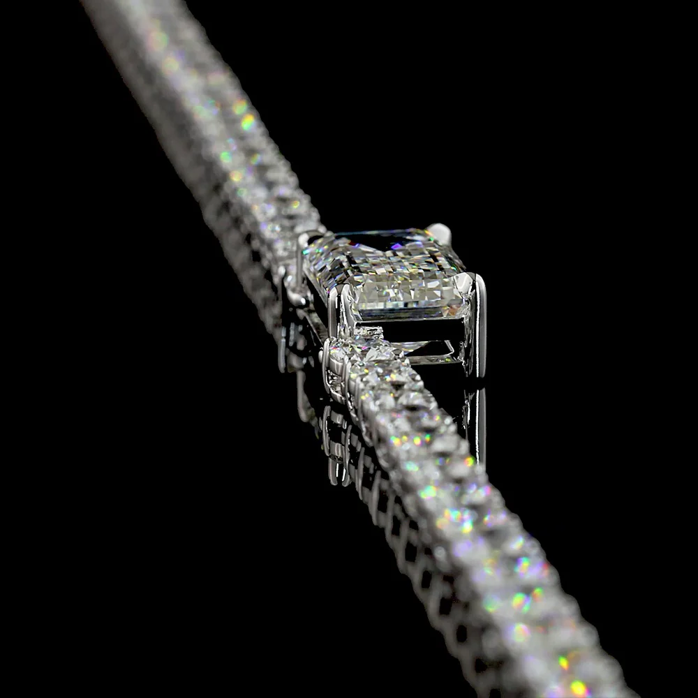 14K White Gold Tennis Necklace with 2.07 Carats Emerald Cut East-West Center and 138 Brilliant Cut Lab Diamonds - 11.70 Carats Total Diamond Weight - Covaloro Fine Jewelry - Image 3