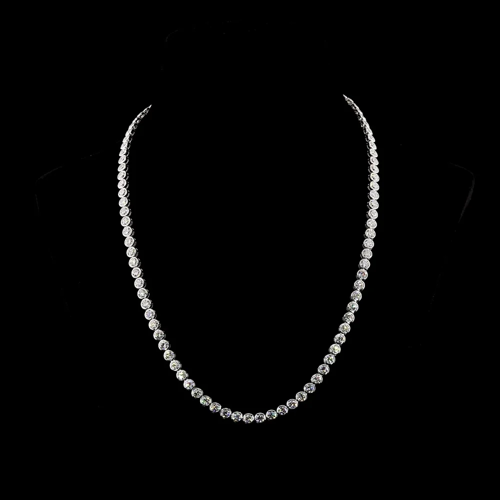 14K White Gold Tennis Necklace with 83 Bezel-Set Round Lab Diamonds - 25.2 Carat Total Weight, E-F Color VS2 Clarity - Covaloro Fine Jewelry