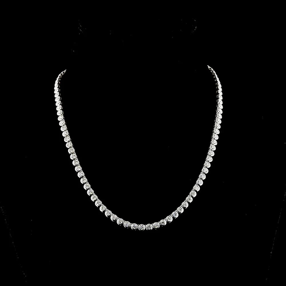 14K White Gold Tennis Necklace with 99 Bezel-Set Round Lab Diamonds - 10.59 Carat Total Weight, E-F Color VS Clarity - Covaloro Fine Jewelry